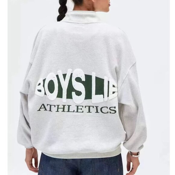 Boys Lie Athletics Cotton Henley Graphic Sweatshirt Light Grey - Picture 4 of 6